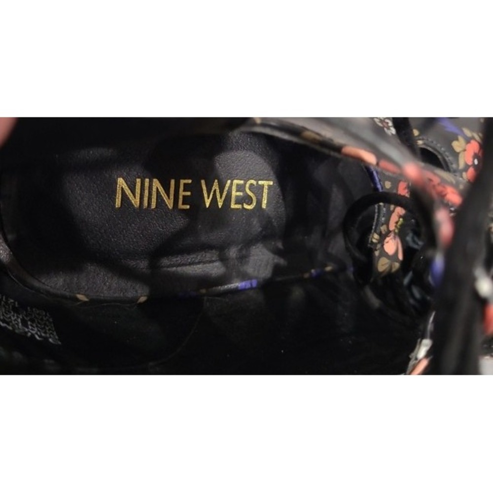 Nine West Briago Black Floral Lace up Sandal SZ 9.5 w/tassel back zip punk‎ goth - Picture 8 of 11